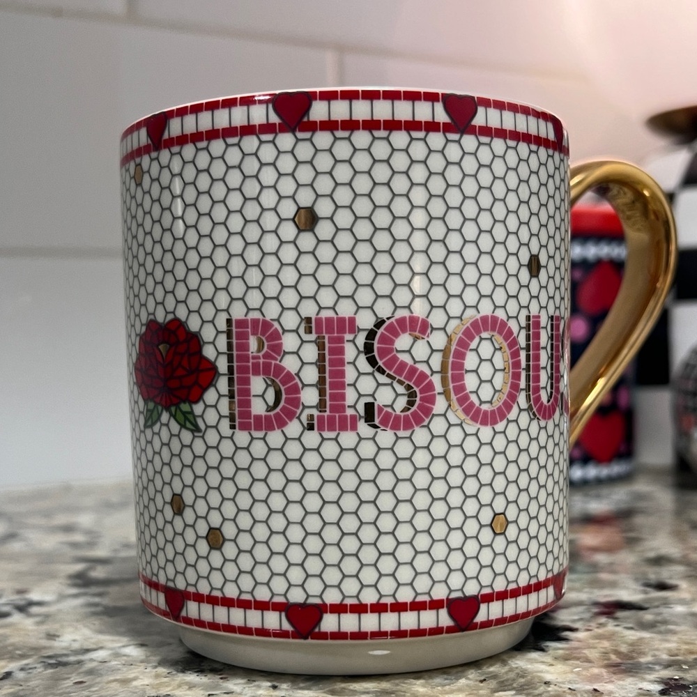 BNWT Anthro Bistro Tile Bisous Mug Valentine’s Edition